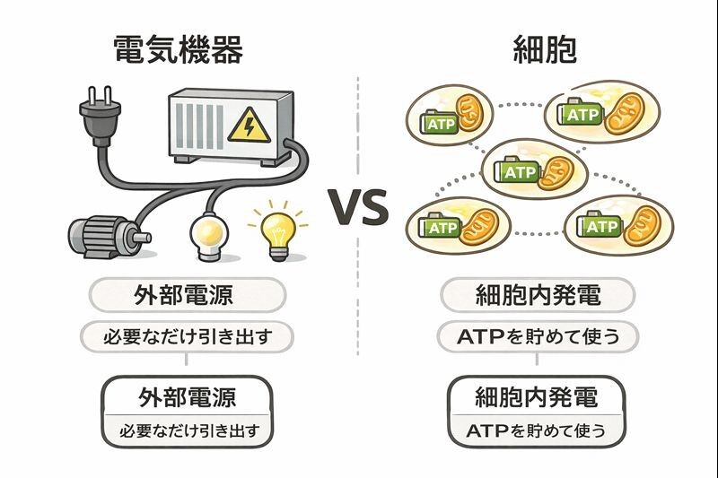 雑感　細胞と電気機器におけるエネルギー消費　― 工学的視点で見る“設計思想”の決定的差 ―